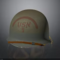 Vintage USN Military Helmet With Red Logo And Orange Strap Detail