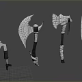 Four Unique Battle Axes Featuring Ornate Handles And Modern Fantasy Design