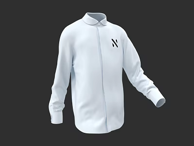 White Long Sleeve Shirt with Stand Collar Zipper Front and NY Logo Design 3d model