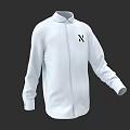 White Long Sleeve Shirt with Stand Collar Zipper Front and NY Logo Design