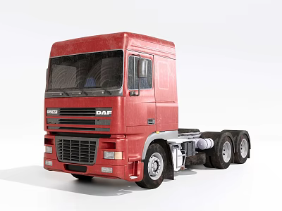 Red DAF Semi Truck Cab With Multiple Wheels And Classic Exterior Design 3d model