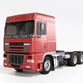 Red DAF Semi Truck Cab With Multiple Wheels And Classic Exterior Design