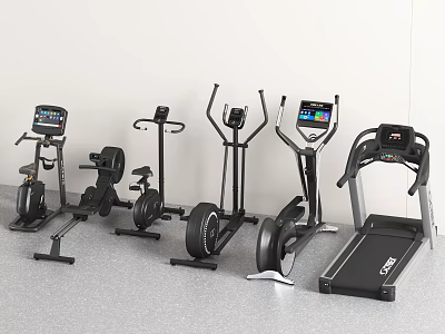 Fitness Equipment Collection Including Treadmill Exercise Bikes And Elliptical Machines With Digital Displays 3d model