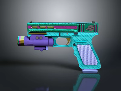 Colorful Modern Pistol With Green Purple Accents Textured Grip And Unique Design 3d model