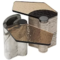 Modern Geometric Side Table With Marble Base Metal Accents And Glass Top