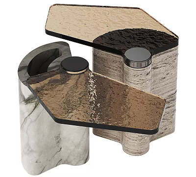 Modern Geometric Side Table With Marble Base Metal Accents And Glass Top 3d model