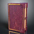 Red Leather Cover Book With Golden Border And Decorative Accents