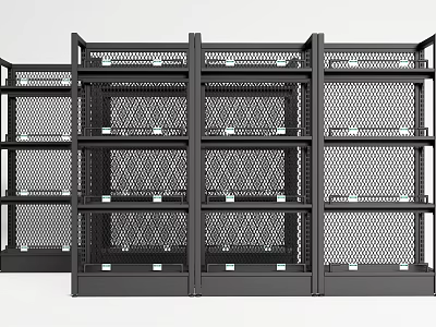 Black Multi Tier Grid Design Display Shelves For Retail Storage Organization 3d model