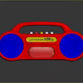 Red Retro Digital Radio With Blue Speakers Yellow Control Panel And White Buttons