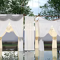 Elegant White Ceiling Drapery Design For Outdoor Garden With Water Reflection 3d model