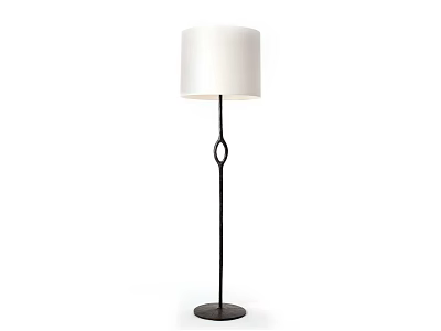 Modern Floor Lamp With White Cylindrical Lampshade Black Pole Ring Design And Circular Base 3d model
