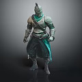 Detailed Fantasy Armored Warrior Character With Green Armor Helmet Standing Pose