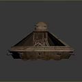 Traditional Wooden Water Transport Vehicle with Circular Hull Tower Structure Wheels and Cannons