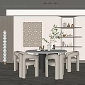 Elegant Modern Dining Restaurant With Marble Table Beige Chairs And Decorative Artwork 3d model