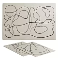 Modern Square Area Rug With Abstract Black Curved Lines On Light Colored Surface 3d model