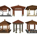 Various Garden Pavilion Models With Different Roof Designs And Wooden Structures
