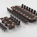 Office Conference Table With Multiple Black Chairs Wooden Tabletop And Rectangular Design 3d model