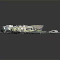 Three Worn Out Boats Resting On Sandy Mudflat Near Water Edge