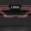 Modern Exhibition Hall Ceiling Design With Black Frame Red Accents And LOGO Lighting