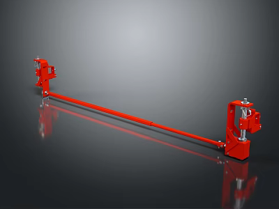 Red Long Strip Mechanical Arm With End Structures And Smooth Reflective Surface On Gray Background 3d model