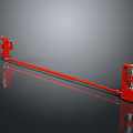Red Long Strip Mechanical Arm With End Structures And Smooth Reflective Surface On Gray Background 3d model