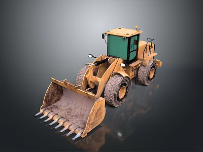 Yellow Wheel Loader With Green Cabin Large Bucket And Big Tires For Heavy Duty Construction 3d model