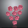 Pink Roses Arranged in Heart Shape on Dark Background with Reflection 3d model