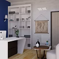 Modern Public Office Space With White Desks Computer Monitors Office Chairs And Decorative Paintings