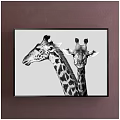 Framed Animal Painting Featuring Two Snuggling Zebras In Black And White Natural Setting