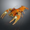 Vibrant Orange Lobster Aquatic Animal With Shiny Claws Detailed Body Isolated On Dark Background