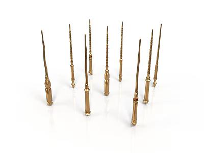 Shiny Gold Screwdrivers Arranged On White Background With Metal Shafts And Tips 3d model