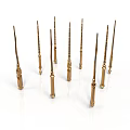 Shiny Gold Screwdrivers Arranged On White Background With Metal Shafts And Tips