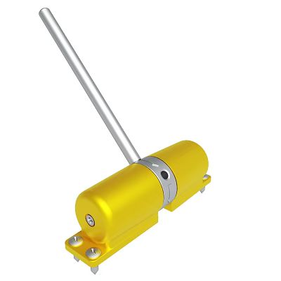 Yellow Mechanical Cylinder Tool With Silver Rod And Metal Mounting Parts 3d model