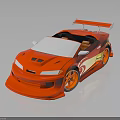 Red Sports Car Model With Streamlined Design Rear Spoiler And Gold Accents