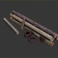 Various Wood Logs and Stone Cylinders with Decorative Rings for Craft Use