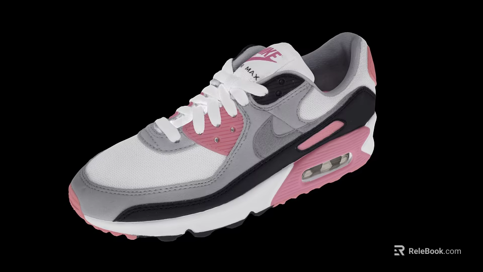 Nike Air Max White Pink Gray Black Sneakers With Air Cushion And White Laces 3d model 