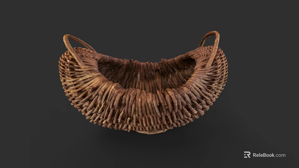 Handwoven Rattan Storage Basket With Dual Handles For Decorative Home Living 3d model 