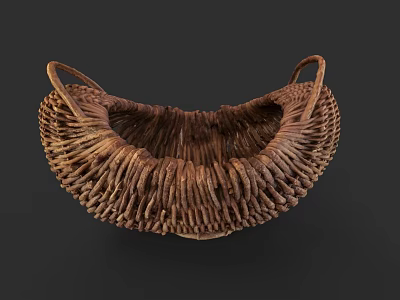 Handwoven Rattan Storage Basket With Dual Handles For Decorative Home Living 3d model