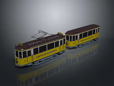 Vintage Yellow Tram Model With MUNCHENSTRASSE Lettering Pantograph And Two Car Design 3d model