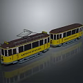 Vintage Yellow Tram Model With MUNCHENSTRASSE Lettering Pantograph And Two Car Design