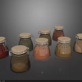 Glass Spice Jars With White Lids Sealed Kitchen Storage Containers Holding Various Condiments 3d model
