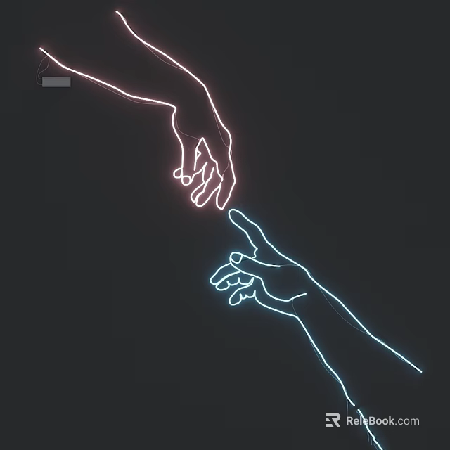 Light Box With Neon Effect Two Pink And Blue Hands Touching Dark Background 3d model