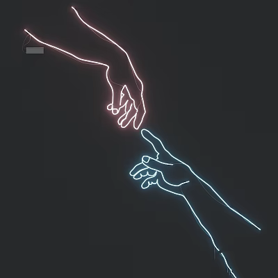 Light Box With Neon Effect Two Pink And Blue Hands Touching Dark Background 3d model