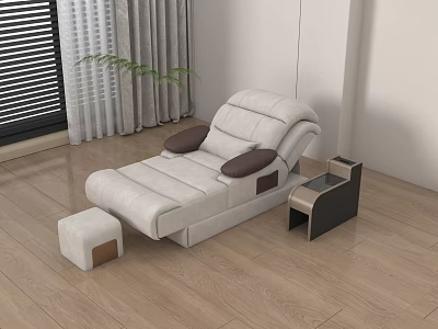 White Reclining Massage Chair With Footstool And Side Table In Modern Indoor Space 3d model