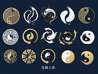 Taiji Bagua Tiangan Earth Branch Yin and Yang Five Elements Ink Yin and Yang Fish Eight Ranks Hollow Carving 3d model