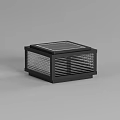 Outdoor Solar Light Square Design With Black Frame And Striped Translucent Shade Emitting Warm Glow