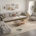 Modern Light Gray Sofa And Coffee Table Set With Wooden Frame Decorative Art Potted Plant