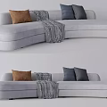 Modern Light Gray Sectional Sofa With Decorative Pillows And Throw Blanket 3d model