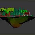 Cartoon Forest Scene With Green Trees Small House Red Deer And Green Grass