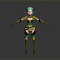 Antlered Woman in Forest Themed Green and Brown Ornate Outfit with Leaf Accents